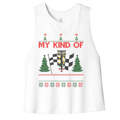 Drag Racers Racing Christmas Tree Ugly Xmas Sweater Gift Women's Racerback Cropped Tank