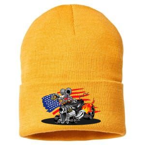 Digirods Rat Rod Racer American Flaming Hot Rod Cartoon Car Sustainable Knit Beanie