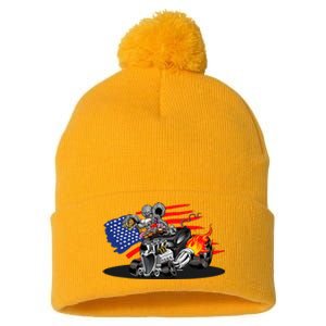 Digirods Rat Rod Racer American Flaming Hot Rod Cartoon Car Pom Pom 12in Knit Beanie