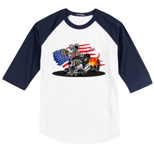 Digirods Rat Rod Racer American Flaming Hot Rod Cartoon Car Baseball Sleeve Shirt