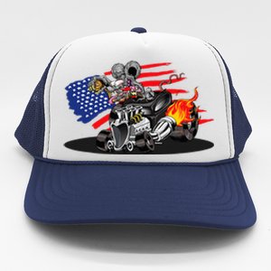 Digirods Rat Rod Racer American Flaming Hot Rod Cartoon Car Trucker Hat