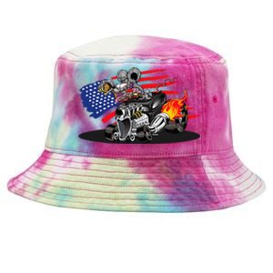 Digirods Rat Rod Racer American Flaming Hot Rod Cartoon Car Tie-Dyed Bucket Hat