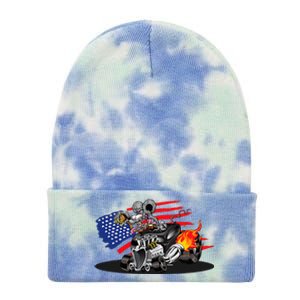 Digirods Rat Rod Racer American Flaming Hot Rod Cartoon Car Tie Dye 12in Knit Beanie