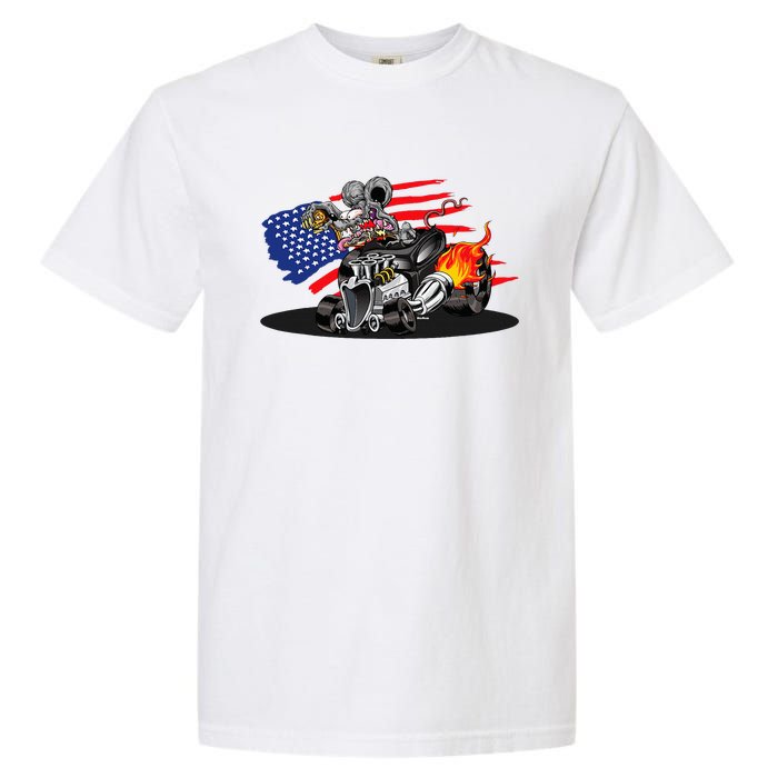 Digirods Rat Rod Racer American Flaming Hot Rod Cartoon Car Garment-Dyed Heavyweight T-Shirt