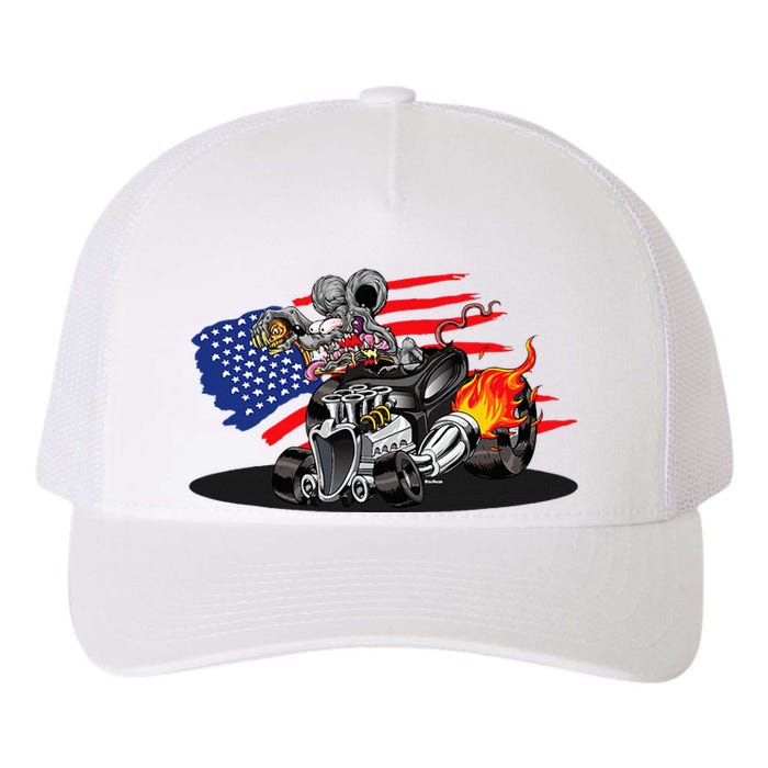 Digirods Rat Rod Racer American Flaming Hot Rod Cartoon Car Yupoong Adult 5-Panel Trucker Hat