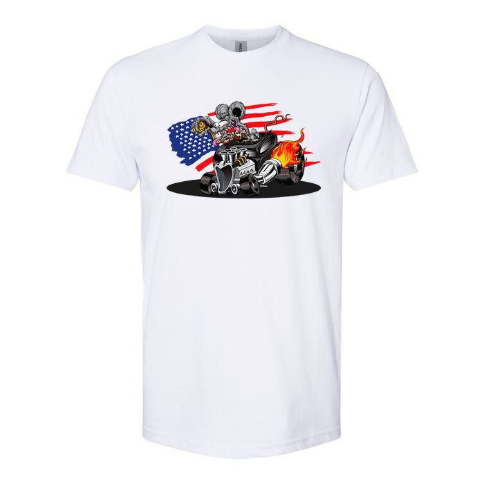 Digirods Rat Rod Racer American Flaming Hot Rod Cartoon Car Softstyle CVC T-Shirt