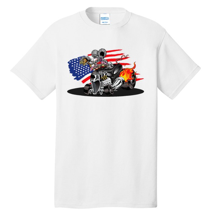 Digirods Rat Rod Racer American Flaming Hot Rod Cartoon Car Tall T-Shirt