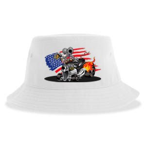 Digirods Rat Rod Racer American Flaming Hot Rod Cartoon Car Sustainable Bucket Hat