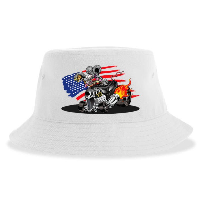 Digirods Rat Rod Racer American Flaming Hot Rod Cartoon Car Sustainable Bucket Hat