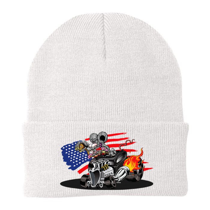 Digirods Rat Rod Racer American Flaming Hot Rod Cartoon Car Knit Cap Winter Beanie