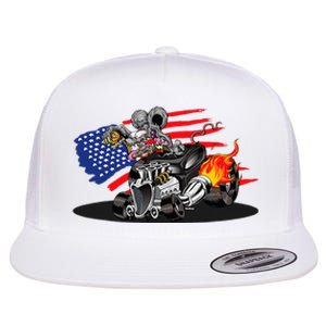 Digirods Rat Rod Racer American Flaming Hot Rod Cartoon Car Flat Bill Trucker Hat