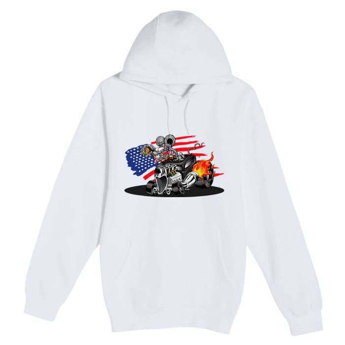 Digirods Rat Rod Racer American Flaming Hot Rod Cartoon Car Premium Pullover Hoodie