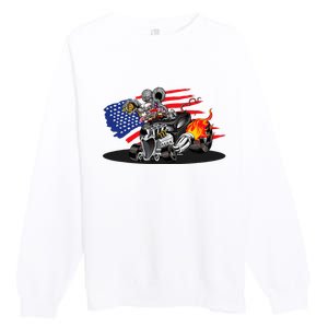 Digirods Rat Rod Racer American Flaming Hot Rod Cartoon Car Premium Crewneck Sweatshirt