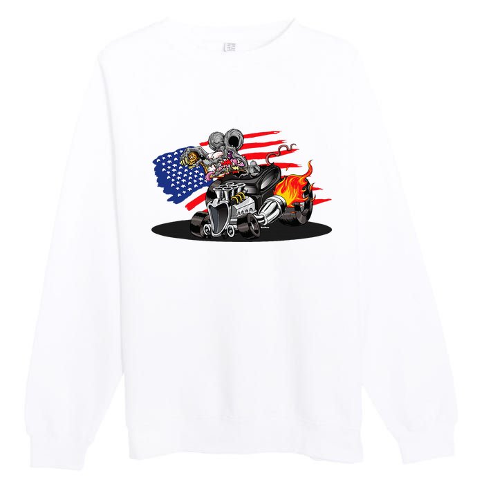 Digirods Rat Rod Racer American Flaming Hot Rod Cartoon Car Premium Crewneck Sweatshirt