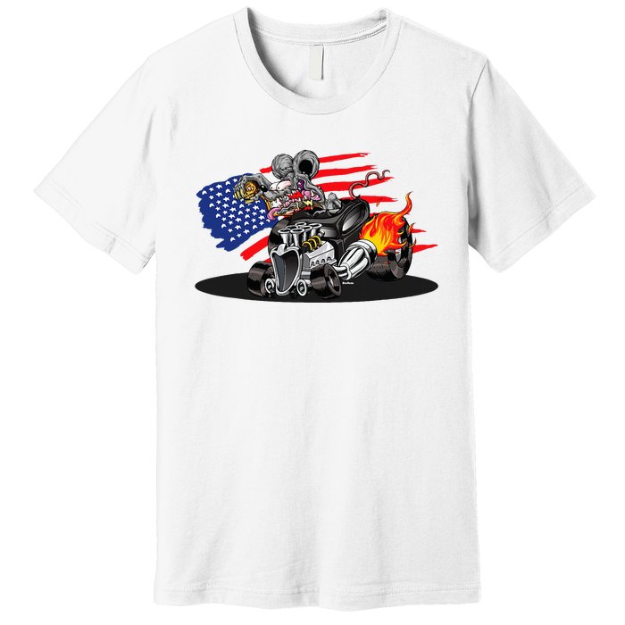 Digirods Rat Rod Racer American Flaming Hot Rod Cartoon Car Premium T-Shirt