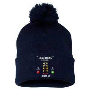 Drag Racing Race Car Phone Display Drag Racing Is Calling Pom Pom 12in Knit Beanie