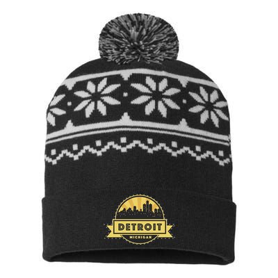 Detroit Record Skyline Logo USA-Made Snowflake Beanie