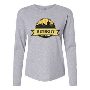 Detroit Record Skyline Logo Womens Cotton Relaxed Long Sleeve T-Shirt