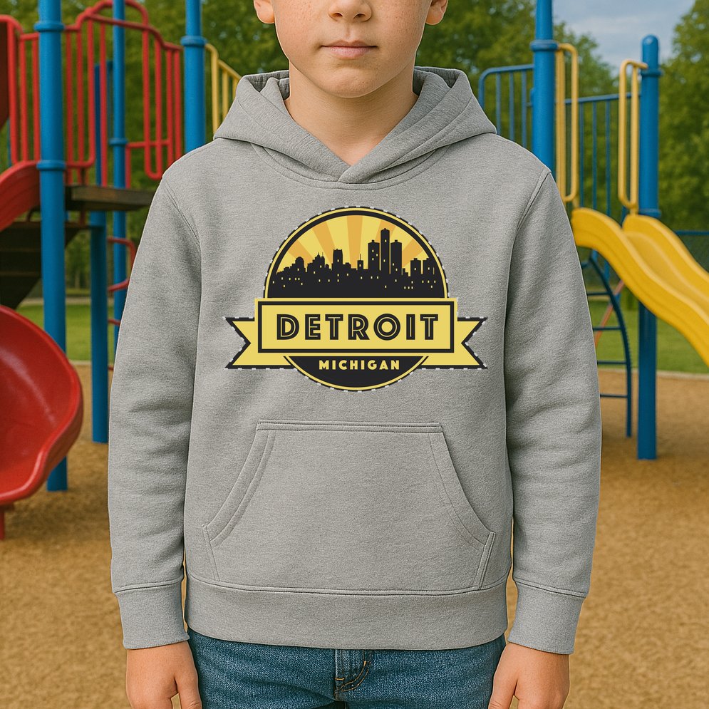 Detroit Record Skyline Logo Kids Hoodie