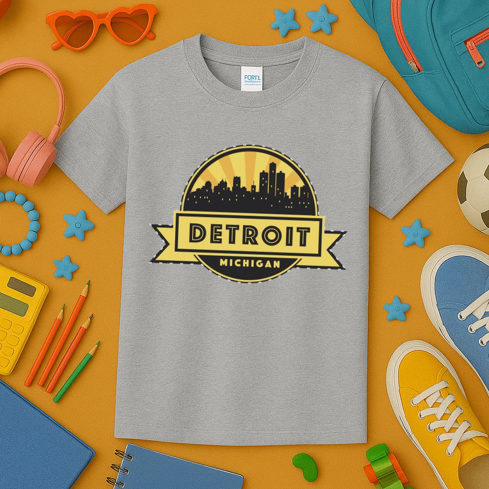 Detroit Record Skyline Logo Kids T-Shirt