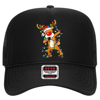 Dabbing Reindeer Santa Christmas Dab Xmas High Crown Mesh Back Trucker Hat