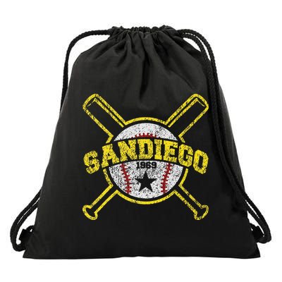 Distressed Retro San Diego Baseball SD Vintage Drawstring Bag