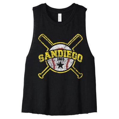 Distressed Retro San Diego Baseball SD Vintage Women's Racerback Cropped Tank