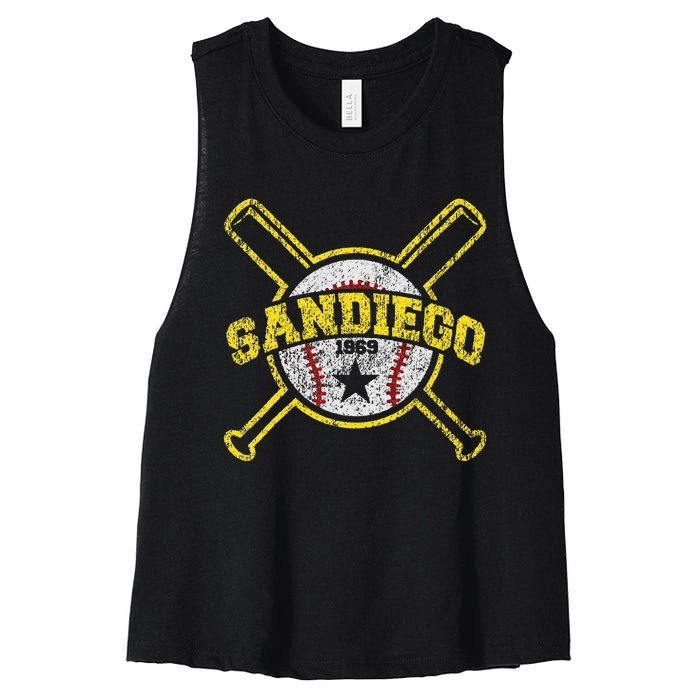 Distressed Retro San Diego Baseball SD Vintage Women's Racerback Cropped Tank