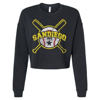 Distressed Retro San Diego Baseball SD Vintage Cropped Pullover Crew