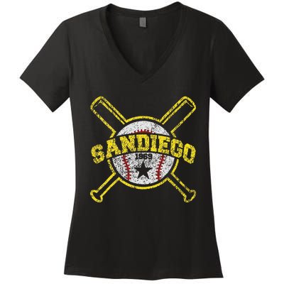 Distressed Retro San Diego Baseball SD Vintage Women's V-Neck T-Shirt