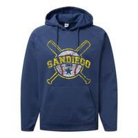 Distressed Retro San Diego Baseball Sd Vintagex Performance Fleece Hoodie