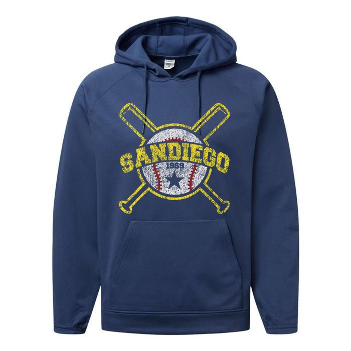 Distressed Retro San Diego Baseball Sd Vintagex Performance Fleece Hoodie