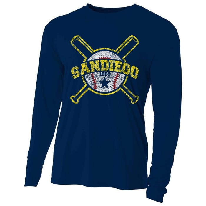 Distressed Retro San Diego Baseball Sd Vintagex Cooling Performance Long Sleeve Crew