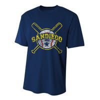 Distressed Retro San Diego Baseball Sd Vintagex Performance Sprint T-Shirt