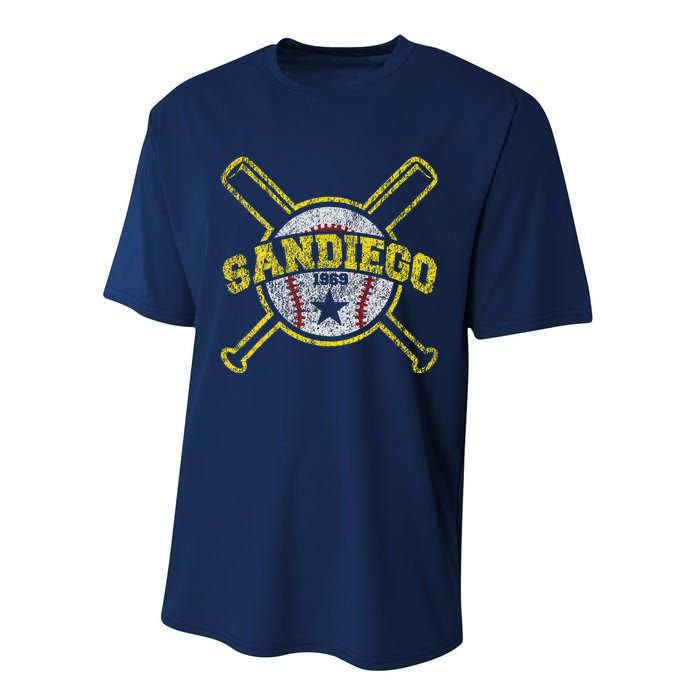 Distressed Retro San Diego Baseball Sd Vintagex Performance Sprint T-Shirt