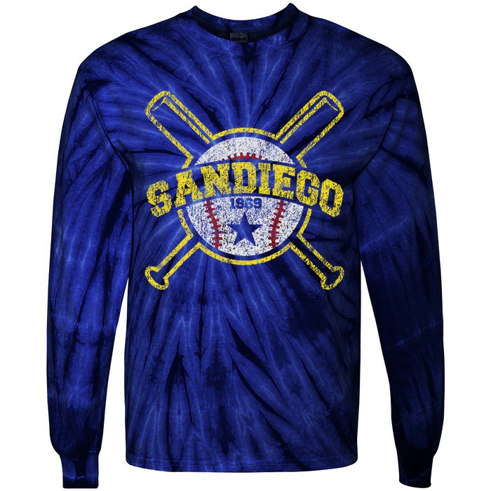 Distressed Retro San Diego Baseball Sd Vintagex Tie-Dye Long Sleeve Shirt