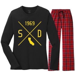 Distressed Retro San Diego Baseball Sd Women's Long Sleeve Flannel Pajama Set 