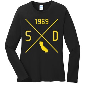 Distressed Retro San Diego Baseball Sd Ladies Long Sleeve Shirt