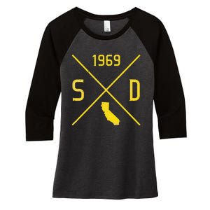 Distressed Retro San Diego Baseball Sd Women's Tri-Blend 3/4-Sleeve Raglan Shirt