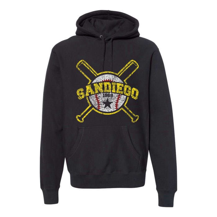 Distressed Retro San Diego Baseball Sd Vintage Premium Hoodie