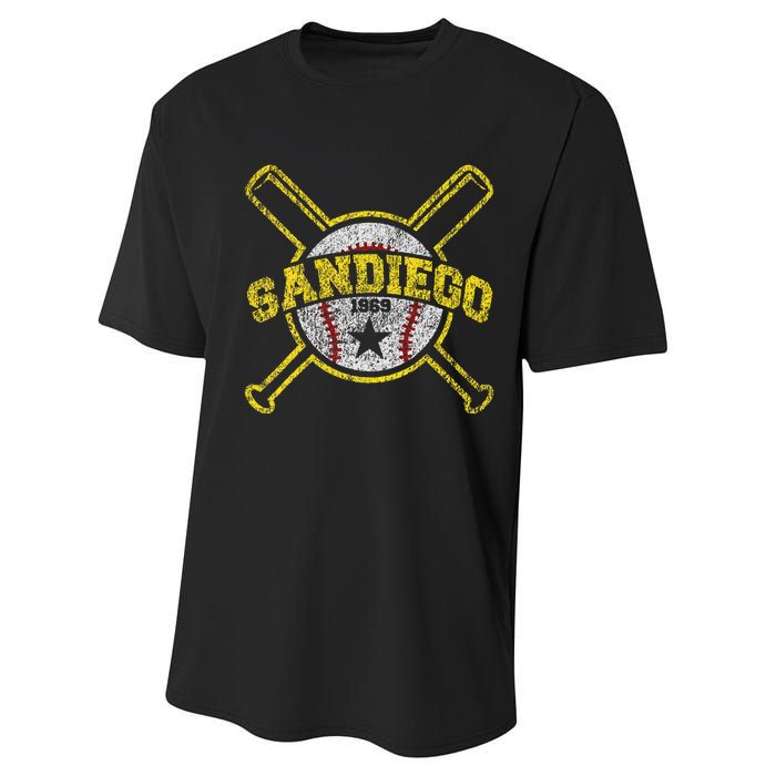 Distressed Retro San Diego Baseball Sd Vintage Performance Sprint T-Shirt