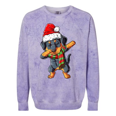 Dabbing Rottweiler Santa Christmas Boys Xmas Dog Gift Colorblast Crewneck Sweatshirt