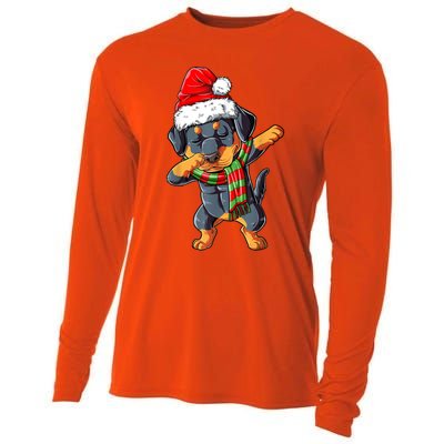 Dabbing Rottweiler Santa Christmas Boys Xmas Dog Gift Cooling Performance Long Sleeve Crew