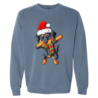 Dabbing Rottweiler Santa Christmas Boys Xmas Dog Gift Garment-Dyed Sweatshirt