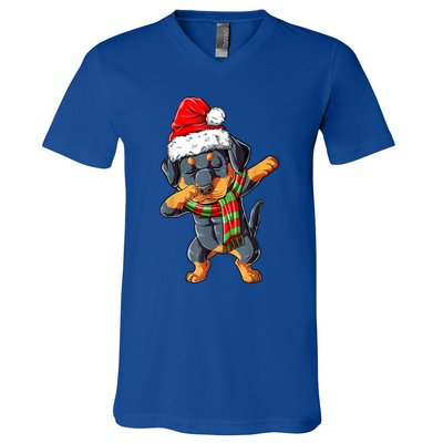 Dabbing Rottweiler Santa Christmas Boys Xmas Dog Gift V-Neck T-Shirt