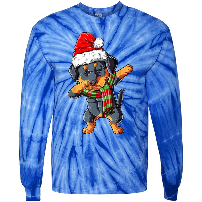 Dabbing Rottweiler Santa Christmas Boys Xmas Dog Gift Tie-Dye Long Sleeve Shirt