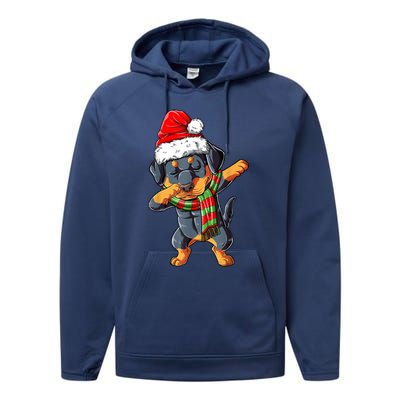 Dabbing Rottweiler Santa Christmas Boys Xmas Dog Gift Performance Fleece Hoodie