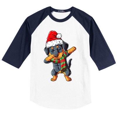 Dabbing Rottweiler Santa Christmas Boys Xmas Dog Gift Baseball Sleeve Shirt