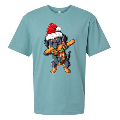 Dabbing Rottweiler Santa Christmas Boys Xmas Dog Gift Sueded Cloud Jersey T-Shirt