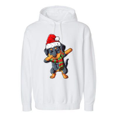 Dabbing Rottweiler Santa Christmas Boys Xmas Dog Gift Garment-Dyed Fleece Hoodie